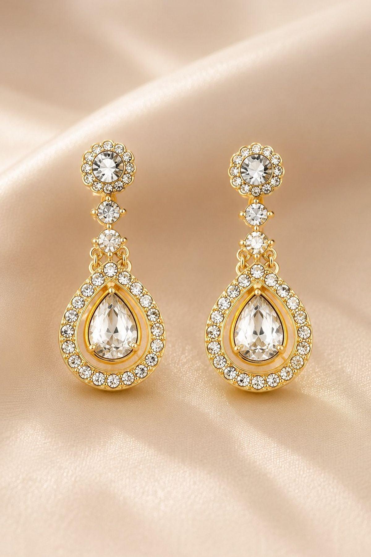 Vintage Teardrop CZ Stud Earrings Dainty Gold Plated Daily Jewelry 1060945177486 - 7 Days / As Picture - COCOMELODY